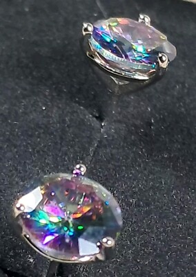 sterling silver Stud Lab Created Rainbow Topaz Earrings  [EAR63]