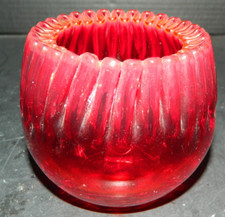 Vintage Blenko Red Glass Crimped Rose Bowl Winslow Anderson Design 3.5"x3.75" EX