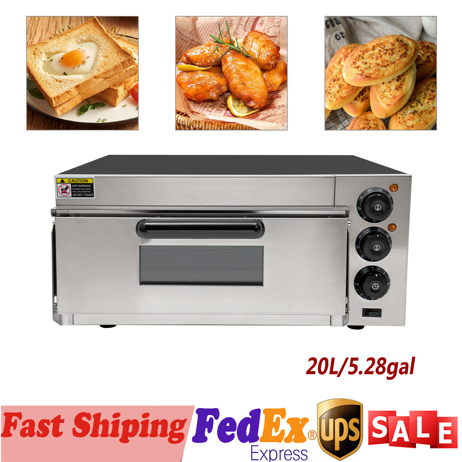 5.28gal Electric Countertop Pizza Oven 1.8kW Commercial Rectangular Pizza Oven