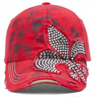 Top Headwear Beaded Fleur-de-lis Distressed Adjustable Baseball Cap - Brown