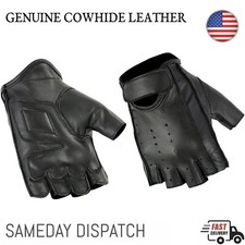 Men's Motorcycle Fingerless Leather Half Finger Driving Biker Gloves Black New