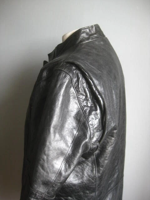 REISS leather BIKER JACKET medium 40 38 slim mens black patent cracked modernist - Image 4 of 4