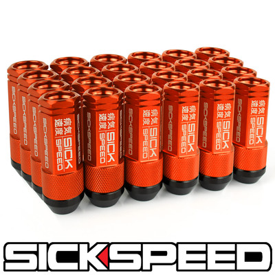 SICKSPEED 24 PC ORANGE ALUMINUM EXTENDED 50MM 3 PC LUG NUTS WHEELS 12X1.25 N13