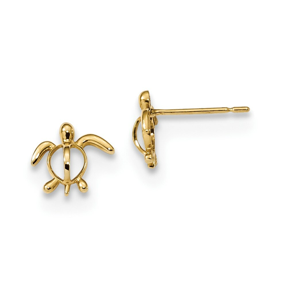 Madi K Kids  Earrings 14k Gold  Sea Turtle Shape Button Post, 7.6 mm