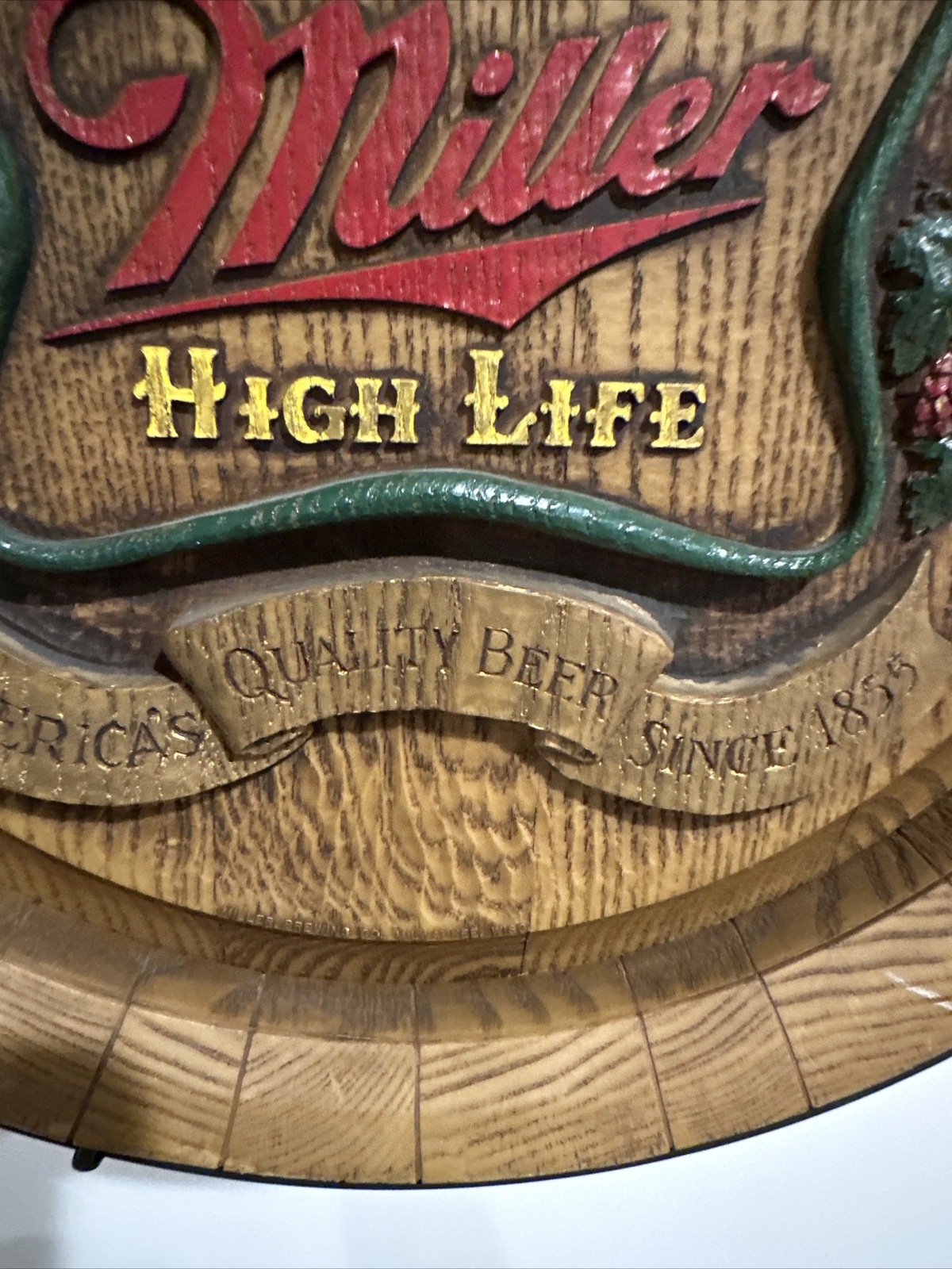 Vintage Miller High Life Beer Plastic Barrel Keg Bar Sign 6” x 18” Colored eBay