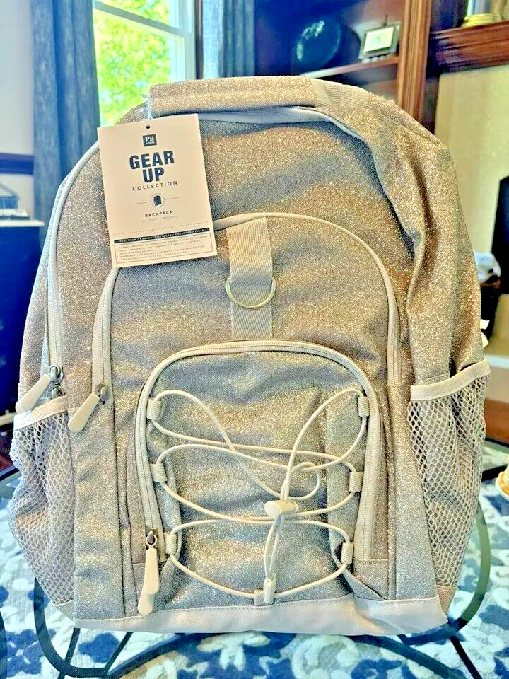 PONY Zaino GRANDE Pottery Barn Gear Up Ombre Glitter Scuola Argento Oro Ragazza.