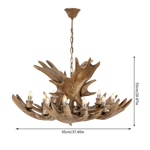 10-Light Deer Horn Pendant Resin Antler Chandelier Hanging Ceiling Light Fixture