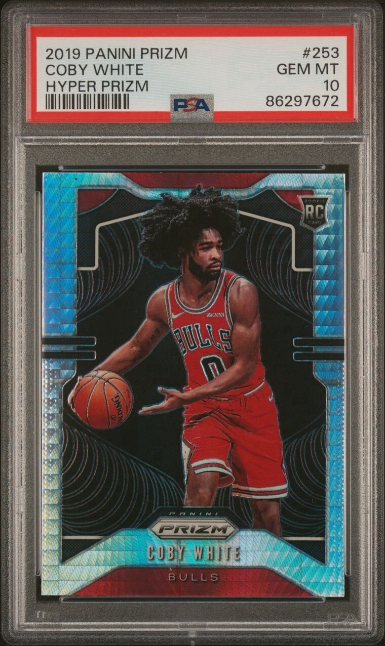 2019-20 Panini Prizm - Rookie Hyper Prizm #253 Coby White (RC). PSA 10. Pop 55