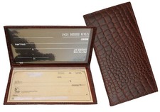 Red Genuine Leather Standard Checkbook Cover Croc Print Wallet