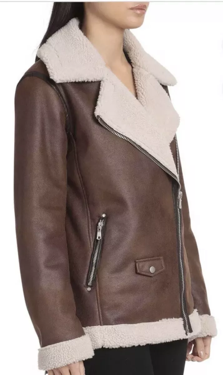 Avec les filles long sherpa biker coat cheap