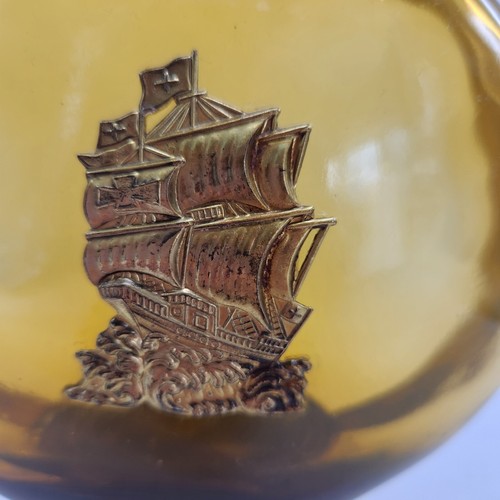 Vintage Nautical Musical Yellow Glass Decanter Plays, “How Dry I Am.” - Picture 4 of 7