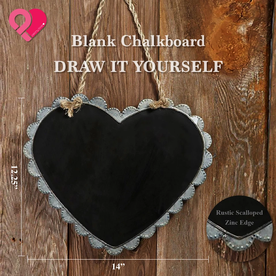 SCALLOPED HEART MAGNETIC CHALK BOARD Hanging Notice Sign Galvanized Zinc VINTAGE - Image 3 of 4