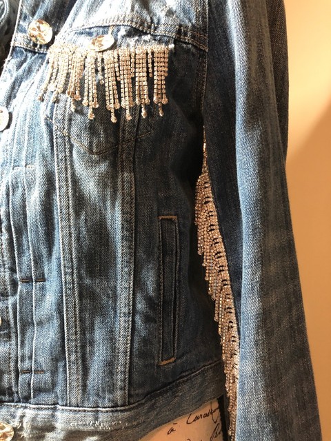 denim jacket with diamond fringe