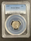 1957 ROOSEVELT SILVER DIME PCGS MS66