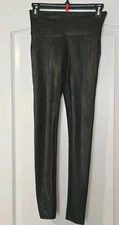 Spanx Faux Leather Leggings Small Wet Look Black Stretch Tight Ankle HU