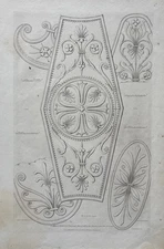 Antique 1824 Classical Architectural Engraving capitals friezes  Palmette Leaf