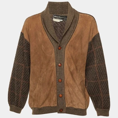 Cardigan vintage en laine daim marron Salvatore Ferragamo XL - Photo 1/4