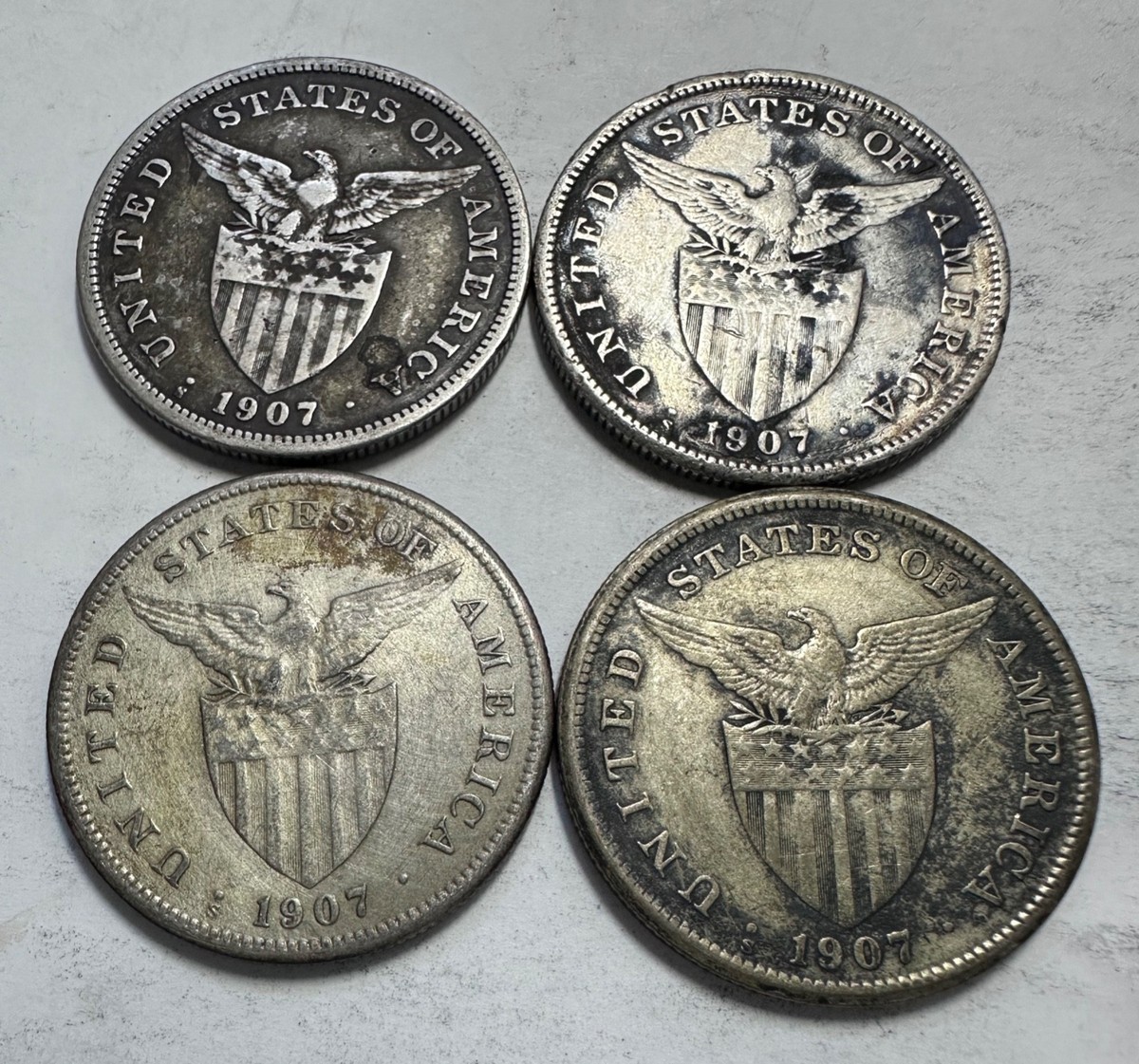 1907s US-Philippines 1 Peso Silver Coins (4pcs) - lot #16 | eBay