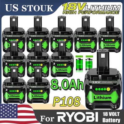 1-10X 8.0Ah 18V Lithium-Ion For RYOBI P108 P107 One Plus High Capacity Battery