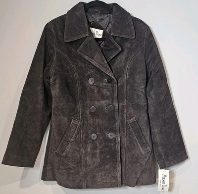 Albert Duke New York Suede Leather Jacket Brown L NWT Vintage Double Breasted 