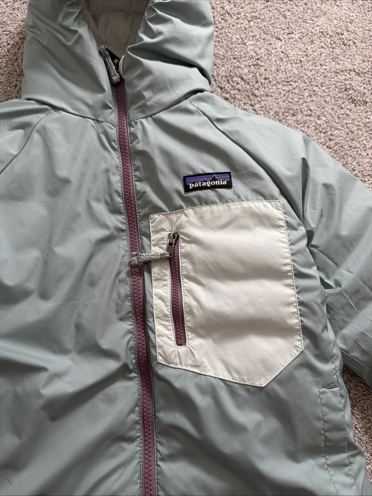 Patagonia Reversible Down Sweater Hoody Style 68640 Jacket Coat Girls Small 7/8 thumbnail 10