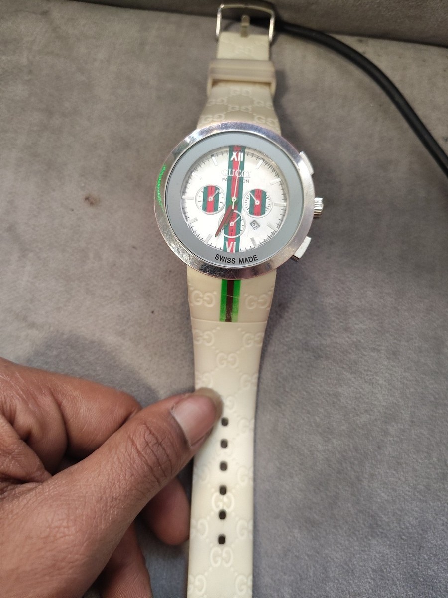 Gucci Pantcaon Swiss Made Watch Ref 1142, White Strap, Wristwatch