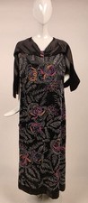 1920  S COLORFUL GLASS BEADED LONG FLAPPER DRESS W RICH FLORALS
