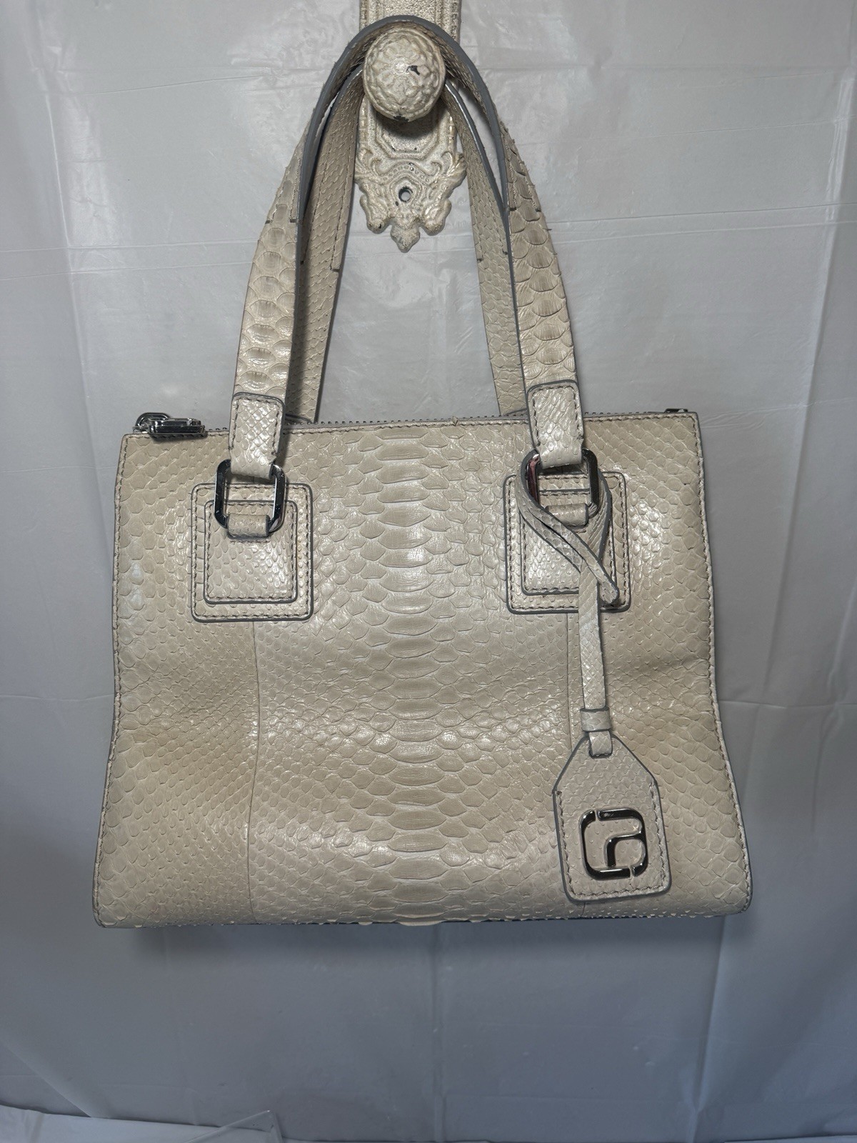 ALEXANDRA CLANCY Oren Python satchel in Ivory/cre… - image 1
