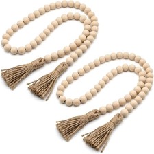 2 Pack Wood Bead Garland with Tassels - 50 Inches Wooden Beads