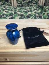 Small Mini Keepsake Cremation Urn for Human Ashes, Blue with Velvet Case