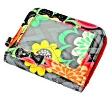 Vera Bradley Zip ID Case Coastal Paradise Coin Purse Wallet Key Ring Cotton