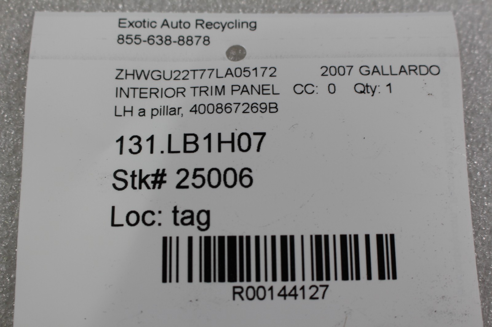 Lamborghini Gallardo, LP550, 560, LH, A-Pillar Trim Panel, Used, 400867269B