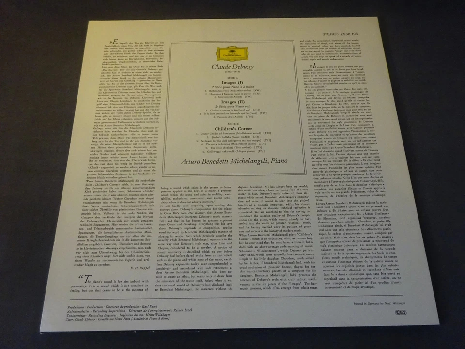 NM DEBUSSY - IMAGES I & II etc LP, Arturo Benedetti Michelangeli, DG 2530 196 - Image 2 of 4