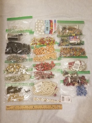 Jewelry making beads recovery lot vintage to now glass faux pearl clay Bugle...