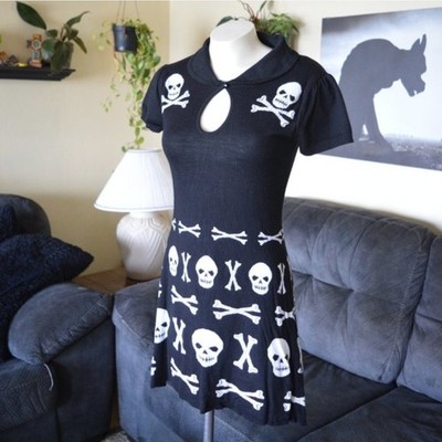 Banned Keyhole Knit Short Sleeve Sweater Dress Collar Mini Winter Goth