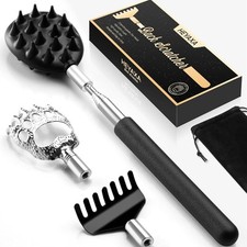 Telescoping Back Scratcher with 3Pcs Detachable Heads, Ink Black