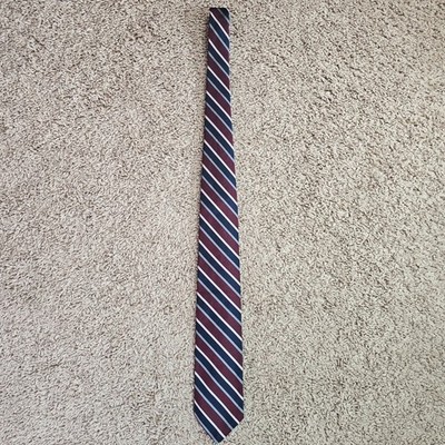 Robert Talbott Silk Tie Burgundy Navy Strip Hand Sewn W.W. Mark 55.5x3