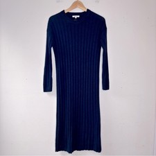 Madewell (Re)sourced Ribbed Midi Sweater Dress Dark Indigo Navy Blue Size XXS