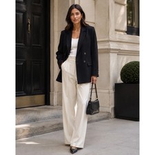 Madewell Womens Black Double Breasted Blazer Recycled Crepe Jacket Size 8