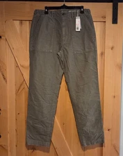 New! Outerknown The Utilitarian Pants Mens 33x31 Geen Flat Front NWT NEW 168$