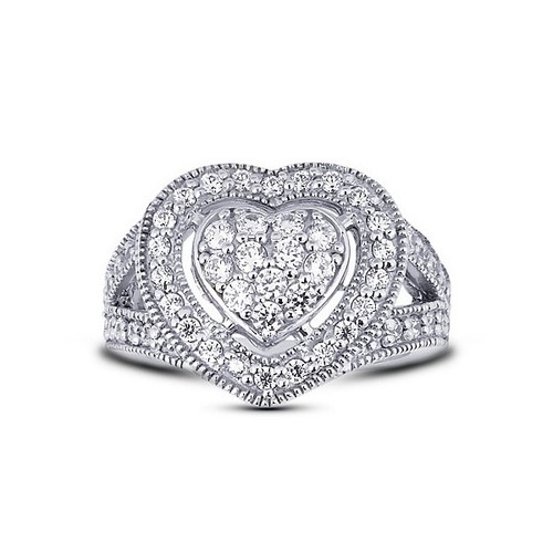Anillo fino con halo de diamantes de corte redondo de 0,86 ctw F/VS2 con halo de oro blanco - Imagen 1 de 4