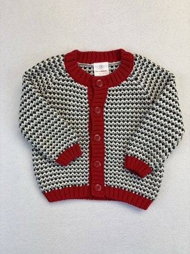 Hanna Andersson Girls Sweater Cardigan Black White Red Gray Knit Chunky 75 12-18