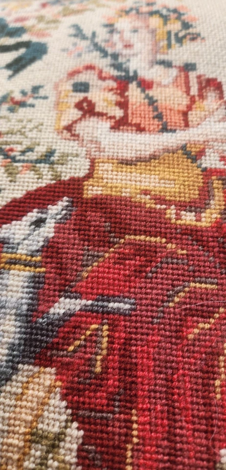 VTG 1980s Needlepoint Pillow Lady & Greyhound La Dame à la Licorne 16" Fringed - Image 4 of 4