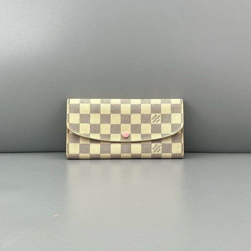 Louis Vuitton Emilie Wallet 'White Damier Azur Canvas/Rose Ballerine Pink'#YXMSJ