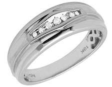 Mens 10K White Gold Genuine Diamond One Row Comfort Fit Wedding Band Ring .25ct