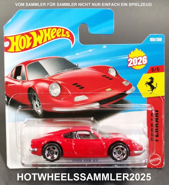 "Hot Wheels \"Ferrari Dino 206 Gt\" Farbe Rot JJH56-N521 Ovp UngeÖFfnet Ansehen!"-image