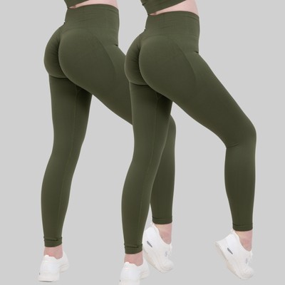 Damen Scrunch Leggings 2er Set Seamless High Waist Push Up Blickdicht Fitness