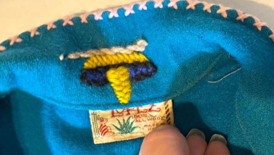 Chaqueta infantil de lana López México de colección bordada década de 1950 Herradura de la suerte 4-6X lino Foto 2 de 4