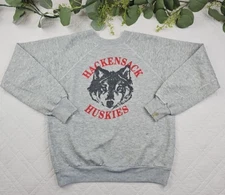 VTG 70's Heather Gray Crewneck Sweatshirt Hackensack Huskies Size S/M
