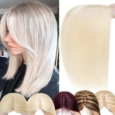 CLEARANCE 100% Human Hair Topper Toupee Hairpiece Clip In Silk Base Top Piece US